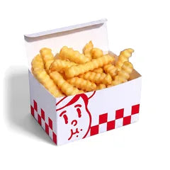 Frites ondulées dans leur boîte Woody à damier rouge