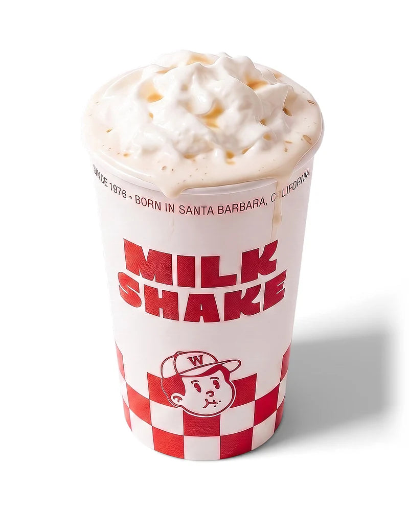 The Real Shake de Woody's Factory dans son gobelet Milk Shake, chantilly nature, photo studio sur fond blanc