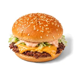 Un deuxième burger junior : petit burger au bœuf, cheddar et sauce, bun au sésame