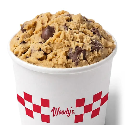 Gros plan sur The Dough de Woody's Factory : la pâte à cookie aux pépites de chocolat dans son pot