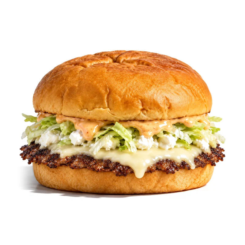 Smash burger The Golden Goat : sauce moutarde-miel maison, salade, steak et emmental