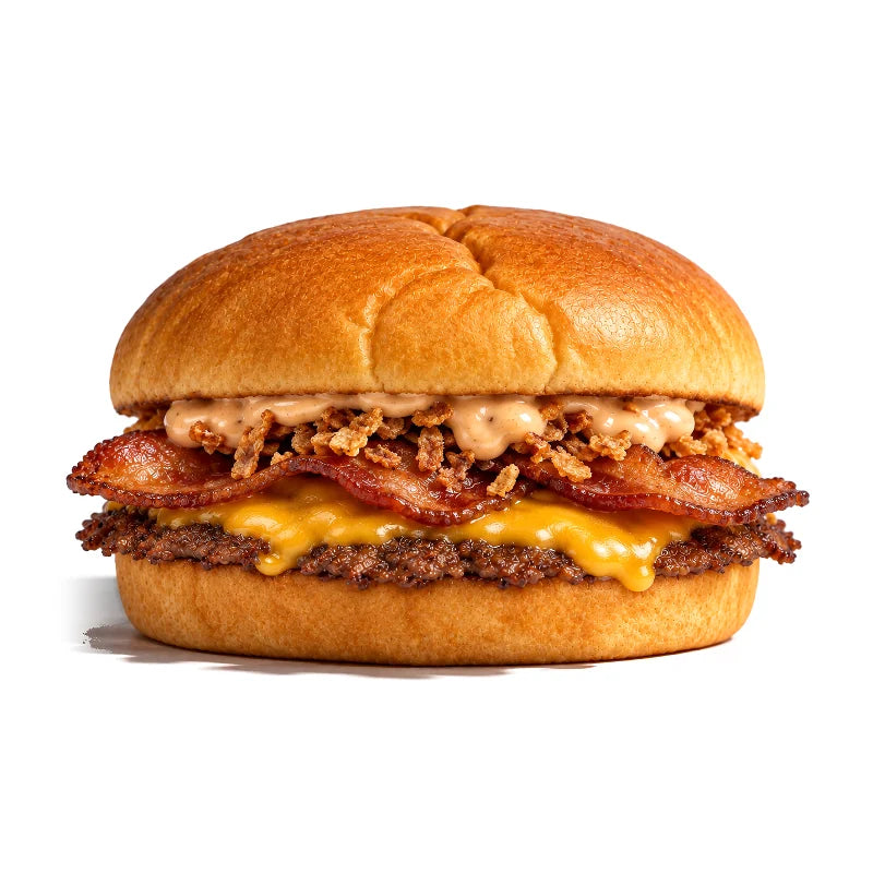 Smash burger The Trucker : sauce bacon, oignons frits, bacon, steak et cheddar